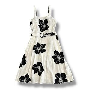 Who What Wear XXL Hawaiian Hibiscus Dress A-Line Linen Blend NWT Black White